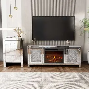 IKIFLY Mirrored Fireplace TV Stand for TVs up to 55 inches