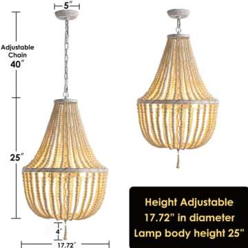 Stunning 6-Light Bohemian Wood Beaded Chandelier, Antique Finish for Stylish Spaces