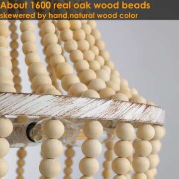 Bohemian Wood Beaded Chandelier - Unique Vintage Style Pendant