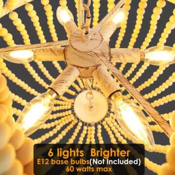 Bohemian Wood Beaded Chandelier - Unique Vintage Style Pendant