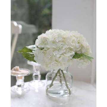 CHASMILE Real Touch Artificial Flowers Whith White Hydrangea in Vase for Home Decoration, Fake Hydrangea Centerpieces for Tables, Lifelike Fake Hydrangea in Vase for Bathroom, Office and Water Bar