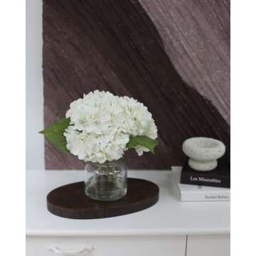 CHASMILE Real Touch Artificial Flowers Whith White Hydrangea in Vase for Home Decoration, Fake Hydrangea Centerpieces for Tables, Lifelike Fake Hydrangea in Vase for Bathroom, Office and Water Bar