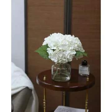 CHASMILE Real Touch Artificial Flowers Whith White Hydrangea in Vase for Home Decoration, Fake Hydrangea Centerpieces for Tables, Lifelike Fake Hydrangea in Vase for Bathroom, Office and Water Bar