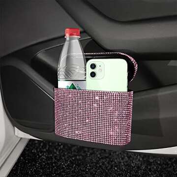 Yihtong Bling Car Trash Can,Bling car Accessories for Women,Auto Trash Bin Decorated with Rhinestone...