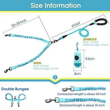 BAAPET Double Dog Leash, 4 FT Rope Dog Leash with Tangle Free Shock Absorbing Bungee and Poop Bags f...