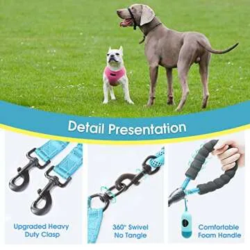 BAAPET Double Dog Leash, 4 FT Rope Dog Leash with Tangle Free Shock Absorbing Bungee and Poop Bags for Dual Small Medium Large Dogs (Medium/Large, Blue)
