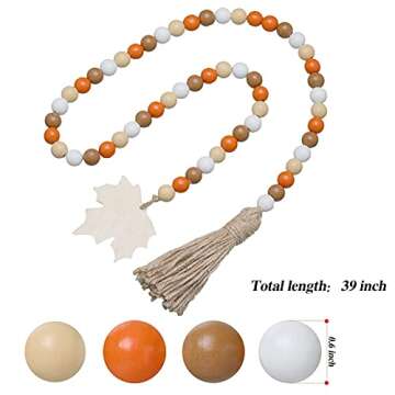 Jlong 2 Pieces Halloween Wooden Bead Garland Tassels Farmhouse Prayer Bead Fall Tiered Tray Ornaments with Pumpkin and Maple Leaves for Thanksgiving Day Fall Harvest Fireplace