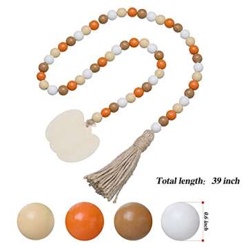 Jlong 2 Pieces Halloween Wooden Bead Garland Tassels Farmhouse Prayer Bead Fall Tiered Tray Ornaments with Pumpkin and Maple Leaves for Thanksgiving Day Fall Harvest Fireplace