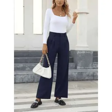 NIMIN High Waisted Work Pants for Women Stretchy Office Business Casual Pants Trousers with Pockets 2024 Navy Blue Small