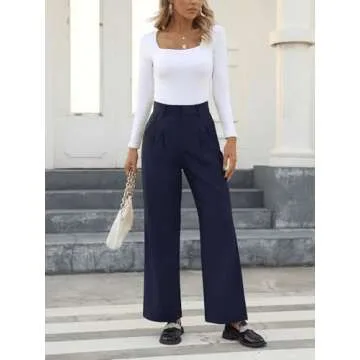 NIMIN High Waisted Work Pants for Women Stretchy Office Business Casual Pants Trousers with Pockets 2024 Navy Blue Small