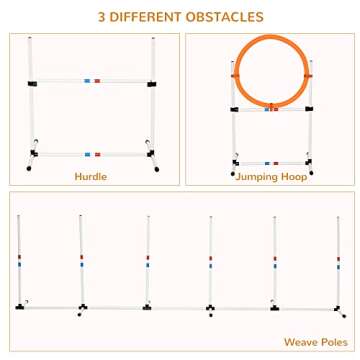 Aosom PawHut 3PC Dog Agility Equipment Set, Obstacle Course Exercise for Dog Include Adjustable Hurdle, Hoop, Weave Poles and Carry Bag