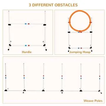 Aosom PawHut 3PC Dog Agility Equipment Set, Obstacle Course Exercise for Dog Include Adjustable Hurdle, Hoop, Weave Poles and Carry Bag