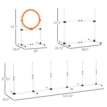 Aosom PawHut 3PC Dog Agility Equipment Set, Obstacle Course Exercise for Dog Include Adjustable Hurdle, Hoop, Weave Poles and Carry Bag