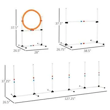 Aosom PawHut 3PC Dog Agility Equipment Set, Obstacle Course Exercise for Dog Include Adjustable Hurdle, Hoop, Weave Poles and Carry Bag