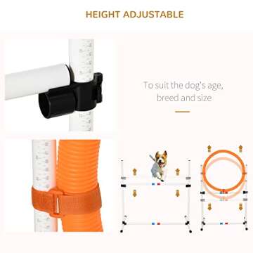 Aosom PawHut 3PC Dog Agility Equipment Set, Obstacle Course Exercise for Dog Include Adjustable Hurdle, Hoop, Weave Poles and Carry Bag
