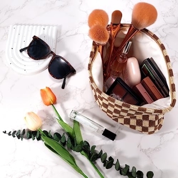 ZLFSRQ Checkered Makeup Bag Set for Women Travel Essentials