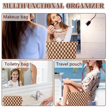 ZLFSRQ Checkered Makeup Bag Set for Women Travel Essentials