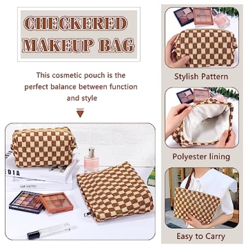 ZLFSRQ Checkered Makeup Bag Set for Women Travel Essentials