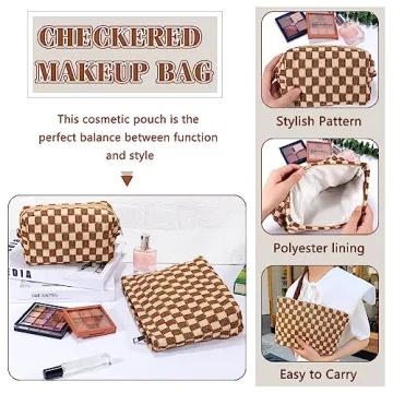 ZLFSRQ Checkered Makeup Bag Set for Women Travel Essentials