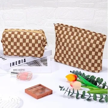 ZLFSRQ Checkered Makeup Bag Set for Women Travel Essentials