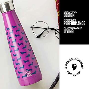 S'ip by S'well Stainless Steel Water Bottle - 15 Fl Oz - Purple - Double-Layered Vacuum-Insulated Containers Keeps Drinks Cold for 24 Hours and Hot for 10 - BPA-Free Travel Water Bottle