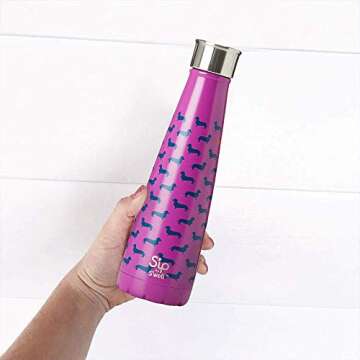 S'ip by S'well Stainless Steel Water Bottle - 15 Fl Oz - Purple - Double-Layered Vacuum-Insulated Containers Keeps Drinks Cold for 24 Hours and Hot for 10 - BPA-Free Travel Water Bottle