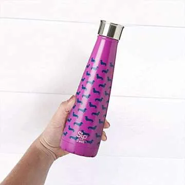 S'ip by S'well Stainless Steel Water Bottle - 15 Fl Oz - Purple - Double-Layered Vacuum-Insulated Containers Keeps Drinks Cold for 24 Hours and Hot for 10 - BPA-Free Travel Water Bottle