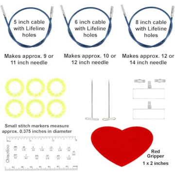 ChiaoGoo Twist Red Lace Shorties 2 & 3-Inch Large Blue 7230-S Interchangeable Knitting Needle Set, 10-Pairs Sizes US 4, 5, 6, 7, 8, Stainless Steel with 3 Cords with Project Bag
