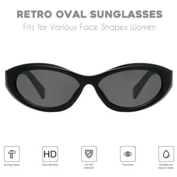 mosanana Oval Cat Eye Sunglasses for Women Black Retro Vintage Trendy Fashion Cute Cool Small Face 9...