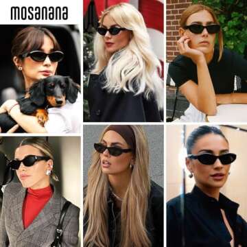mosanana Oval Cat Eye Sunglasses for Women Black Retro Vintage Trendy Fashion Cute Cool Small Face 90s Narrow Stylish Chunky Frame MS52372