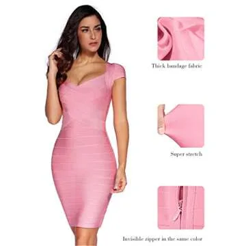 meilun Women's Sexy Short Sleeve Bandage Dress in Pink