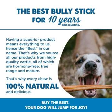Best Bully Sticks 12 Inch Thick Bully Sticks - 10 Count (Pack of 1) - All Natural, Grass-Fed, Single Ingredient, Grain and Rawhide Free, Ideal for Large Dogs