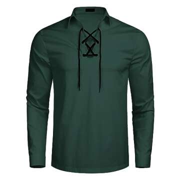 COOFANDY Mens Scottish Jacobite Ghillie Kilt Shirts Medieval Renaissance Pirate Costume Long Sleeve ...