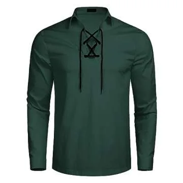 COOFANDY Mens Scottish Jacobite Ghillie Kilt Shirts Medieval Renaissance Pirate Costume Long Sleeve ...