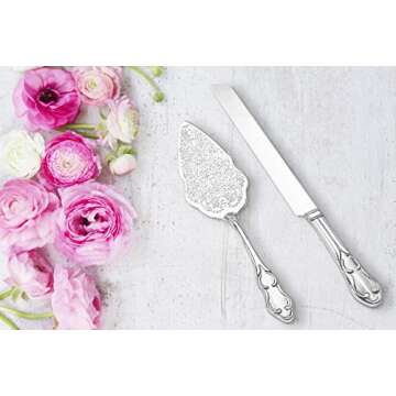 Strova Silver Wedding Cake Serving Set - Elegant Cake Cutting Knife and Server for Event Use