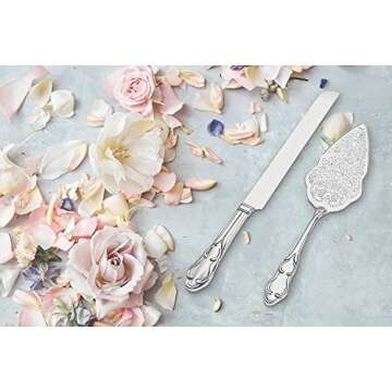 Strova Silver Wedding Cake Serving Set - Elegant Cake Cutting Knife and Server for Event Use