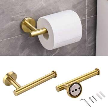 Ntipox 4 Piece Brushed Gold Stainless Steel Bathroom Hardware Set Include Hand Towel Ring, Toilet Paper Holder,and 2 Robe Towel Hooks,Bathroom Accessories Kit