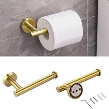 Ntipox 4 Piece Brushed Gold Stainless Steel Bathroom Hardware Set Include Hand Towel Ring, Toilet Paper Holder,and 2 Robe Towel Hooks,Bathroom Accessories Kit