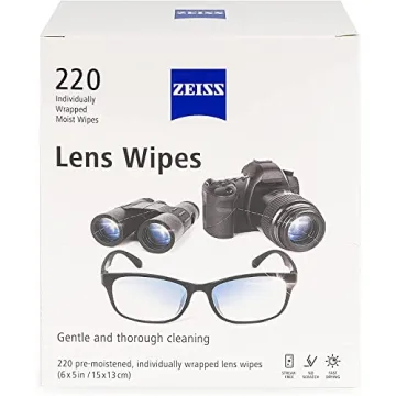 Zeiss Lens Wipes, White, 220 Count – Premium Cleaning for Glasses and Screens