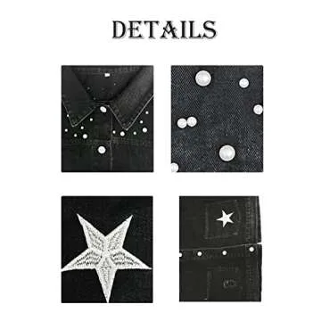 Esmeling Women's Stylish Cropped Denim Jacket with Pearls