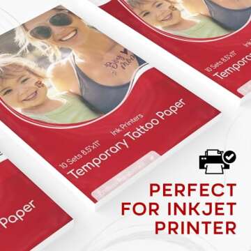 BubblePop! - Temporary Tattoo Paper for INKJET, Temporary Tattoo Paper for Personalized Temporary Tattoos, Skin-Safe and Water-Resistant Tattoo Printer Paper, 8.5”x11” Sheets, 10-Set