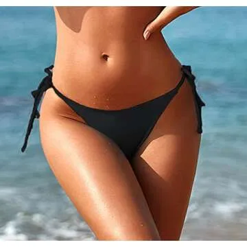 Tainehs Women's Sexy Halter Thong Bikini Bottom Micro String Tanning Bikini Bottom Swimsuit Black