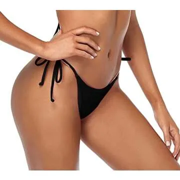 Tainehs Women's Sexy Halter Thong Bikini Bottom Micro String Tanning Bikini Bottom Swimsuit Black