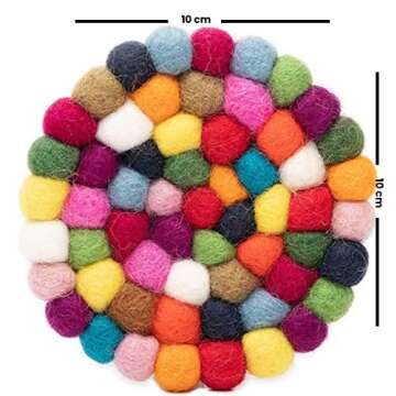 Round Felt Ball Coasters - 100% Merino Wool Table Coasters - Felt Coaster Pads, Absorbent Trivet for...