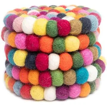 Round Felt Ball Coasters - 100% Merino Wool Table Coasters - Felt Coaster Pads, Absorbent Trivet for Drinks - Heat Resistant, Thick & Durable Hand Felted in Nepal by Woolygon- Multicolor - Set of 5