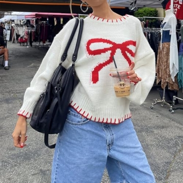 Cute Oversized Women Bow Knit Sweater for Fall Style
