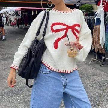 Cute Oversized Women Bow Knit Sweater for Fall Style