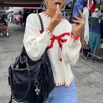 Cute Oversized Women Bow Knit Sweater for Fall Style