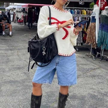 Cute Oversized Women Bow Knit Sweater for Fall Style