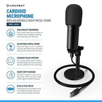 Amcrest USB Microphone for Voice Recordings, Podcasts, Gaming, Online Conferences, Live Streaming, C...